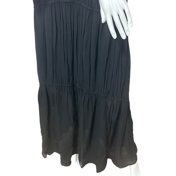 YFB Dress M Black Maxi Tiered Ruched Straps Party Cocktail V-Neck Keyhole Lined - Picture 9 of 16